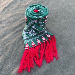 Thick Green and Red Scarf with Santa